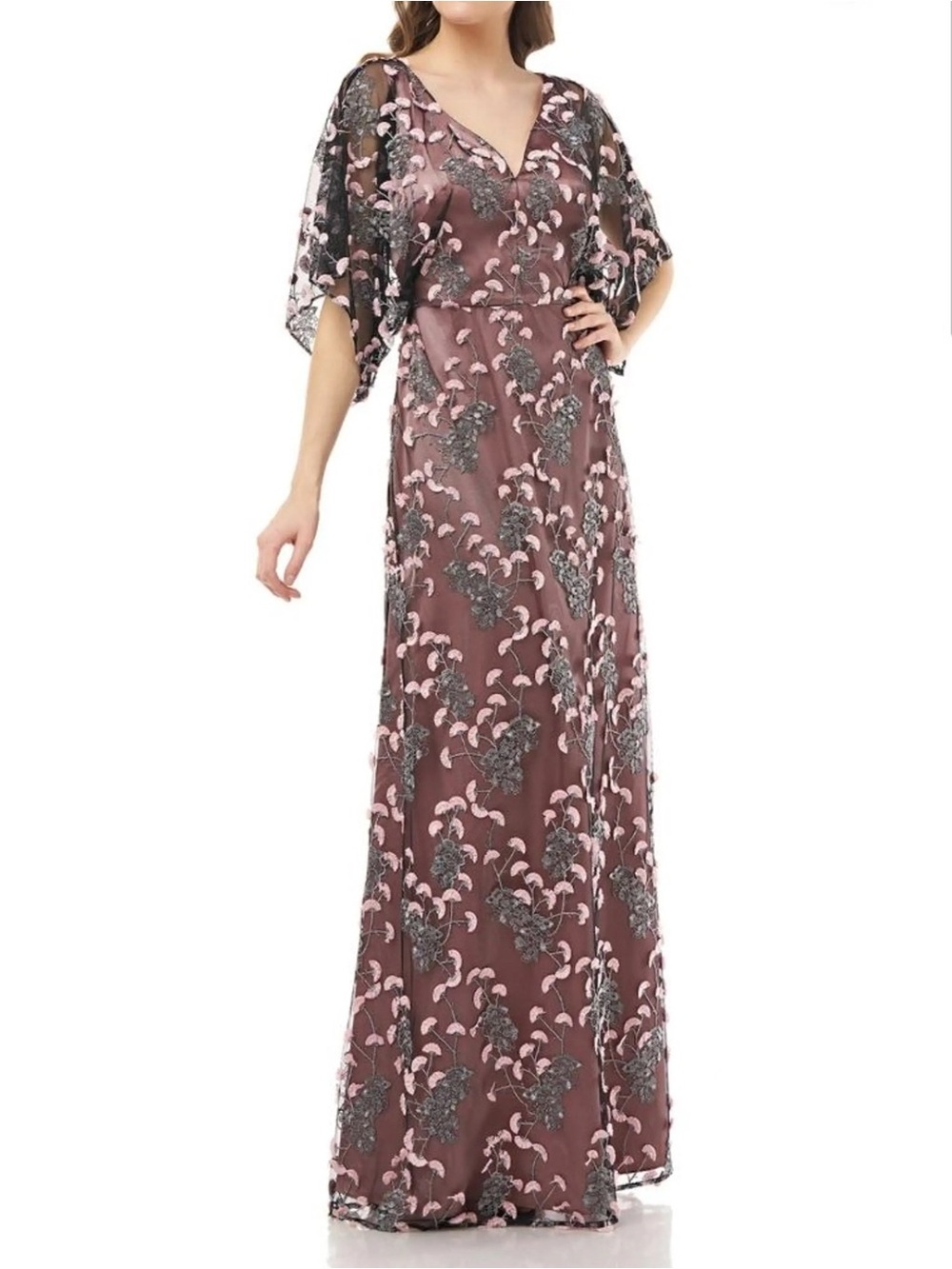 JS Collection Elegant Mauve Lace Overlay Evening Gown Size 12 EUC